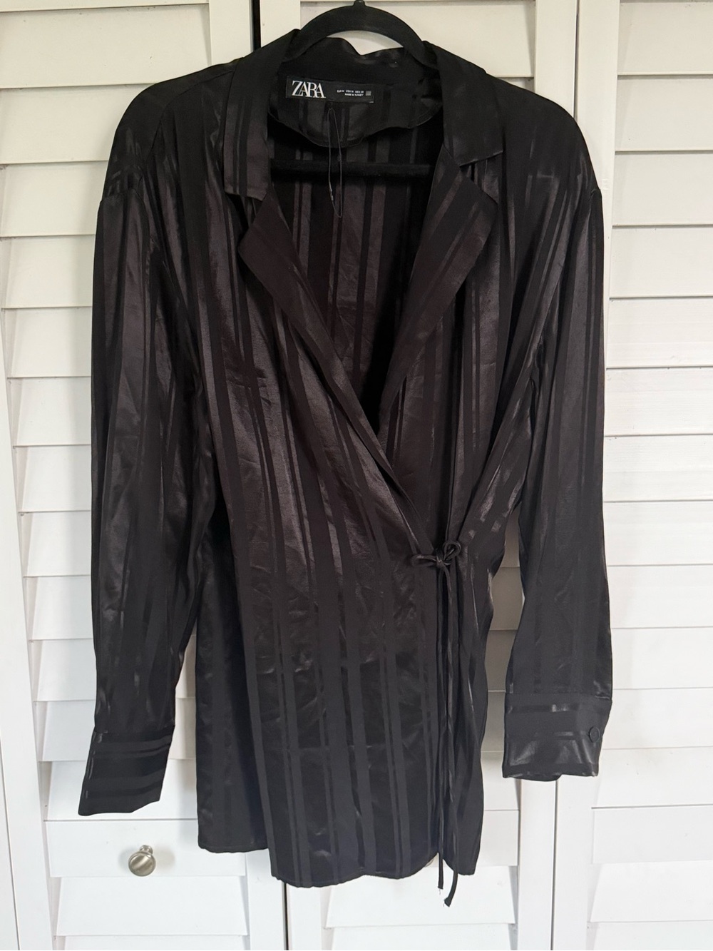 Zara Black Satin-Striped Lightweight Wrap Jacket